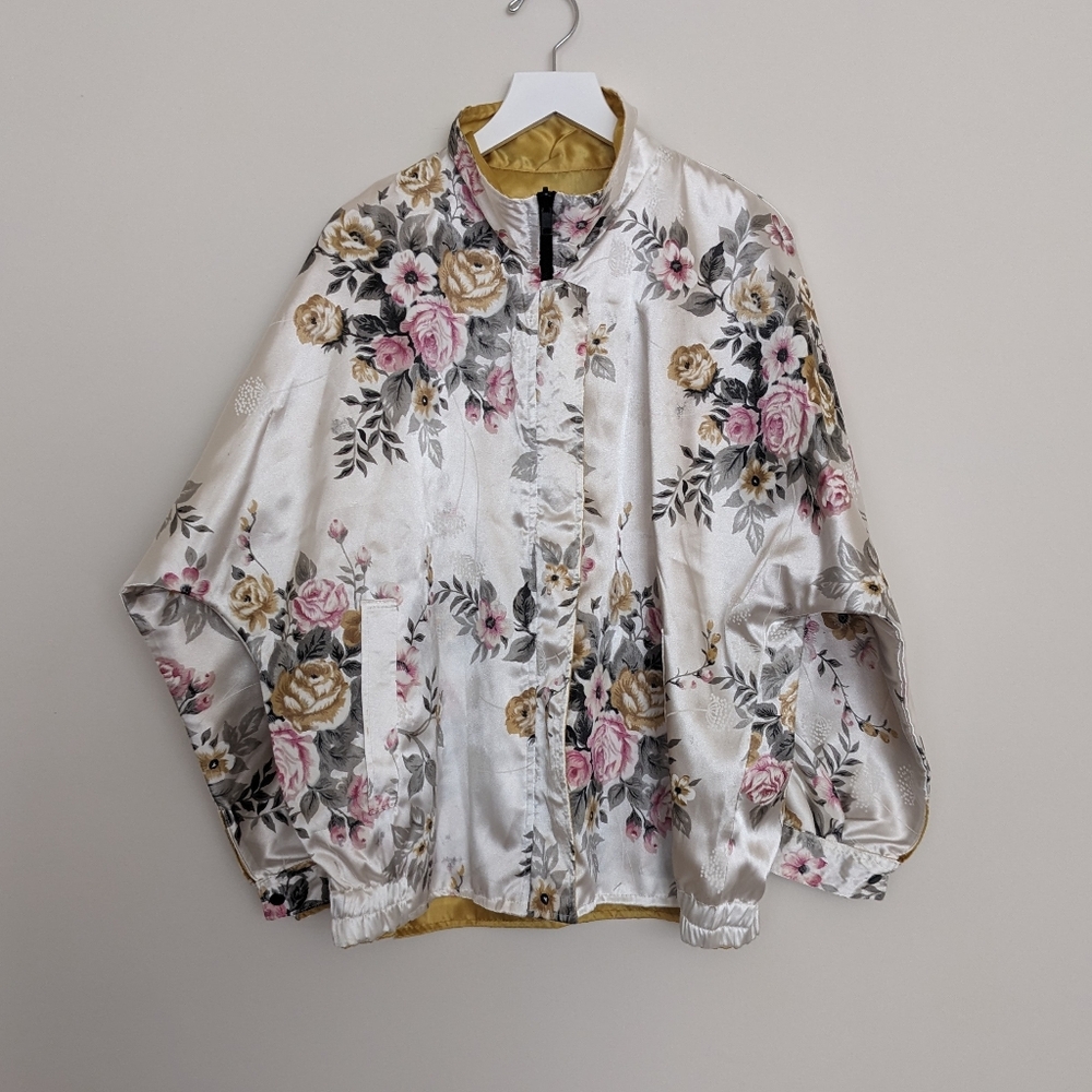 Vintage Floral Satin Bomber Jacket